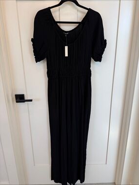 Madewell Black Smocked-Waist Maxi with Ruched Short Sleeves